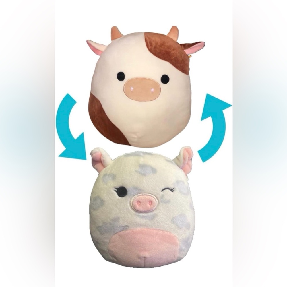 Squishmallow Official Farm Squad Soft Ronnie Cow & Rosie Pig Flip-A-Mallow 12 in